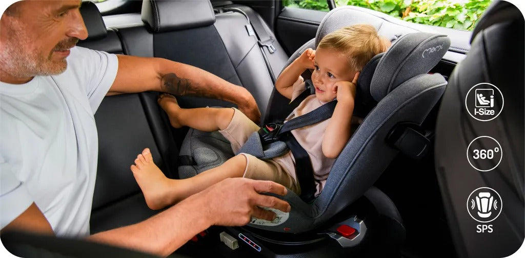 MoMi EMI – Kinderautositz i-Size 0–36 kg, 360° drehbar, ISOFIX + Top Tether – Beige