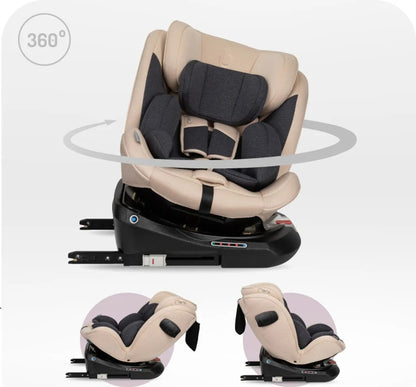 MoMi EMI – Kinderautositz i-Size 0–36 kg, 360° drehbar, ISOFIX + Top Tether – Beige
