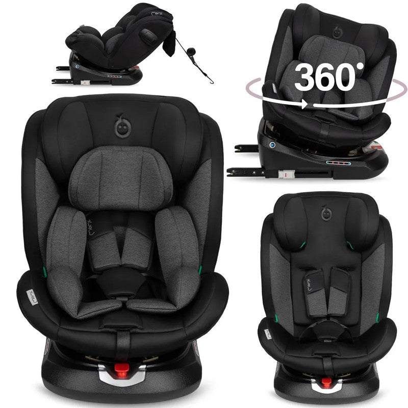 MoMi EMI – Drehbarer Kindersitz i-Size 0–36 kg, 360°, ISOFIX & Top Tether – Schwarz
