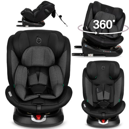 MoMi EMI – Drehbarer Kindersitz i-Size 0–36 kg, 360°, ISOFIX & Top Tether – Schwarz