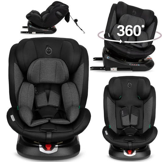 MoMi EMI – Drehbarer Kindersitz i-Size 0–36 kg, 360°, ISOFIX & Top Tether – Schwarz