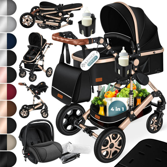 KESSER® Loops 4-in-1 Kombi Kinderwagen – Komplettset mit Babywanne, Autositz, Fußsack, Korb und Zubehör bis 4 Jahre