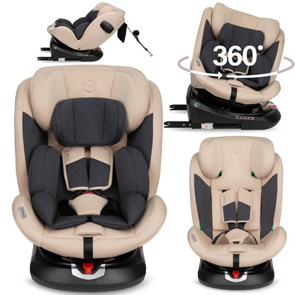 MoMi EMI – Kinderautositz i-Size 0–36 kg, 360° drehbar, ISOFIX + Top Tether – Beige
