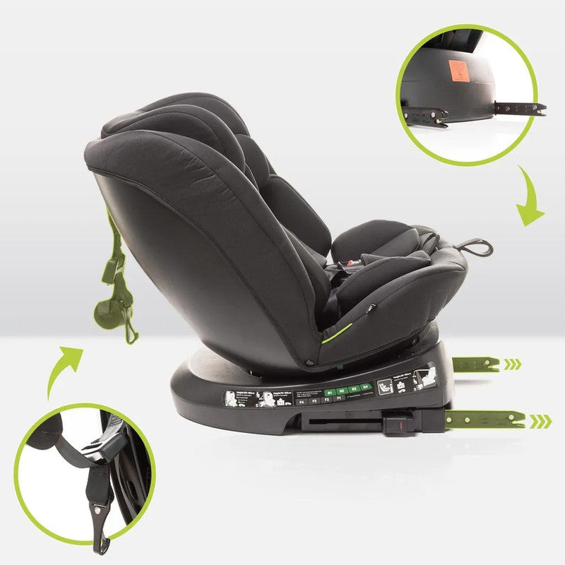 4BABY Matt-Fix I-Size Kindersitz 360° drehbar, ISOFIX, 0–36 kg, 40–150 cm – Schwarz