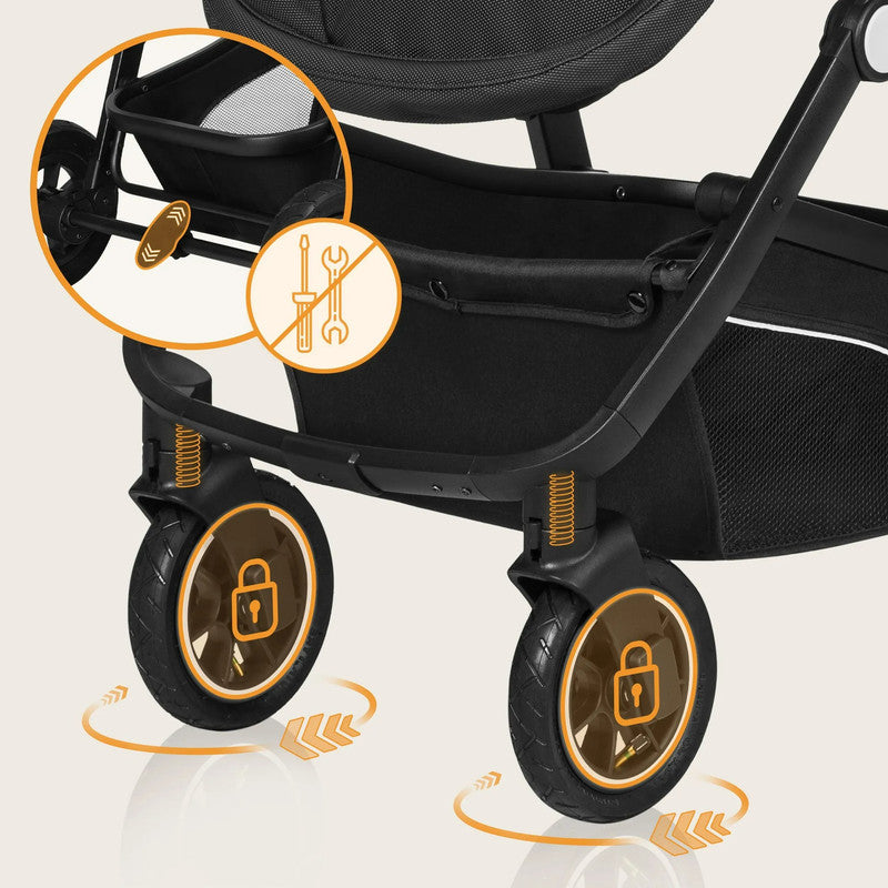 Lionelo Bianka 3-in-1 Kinderwagen – Travel System, Buggy, Tragewanne, Autositz, Faltbar, XXL Verdeck, Schwarz