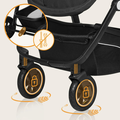 Lionelo Bianka 3-in-1 Kinderwagen – Travel System, Buggy, Tragewanne, Autositz, Faltbar, XXL Verdeck, Schwarz
