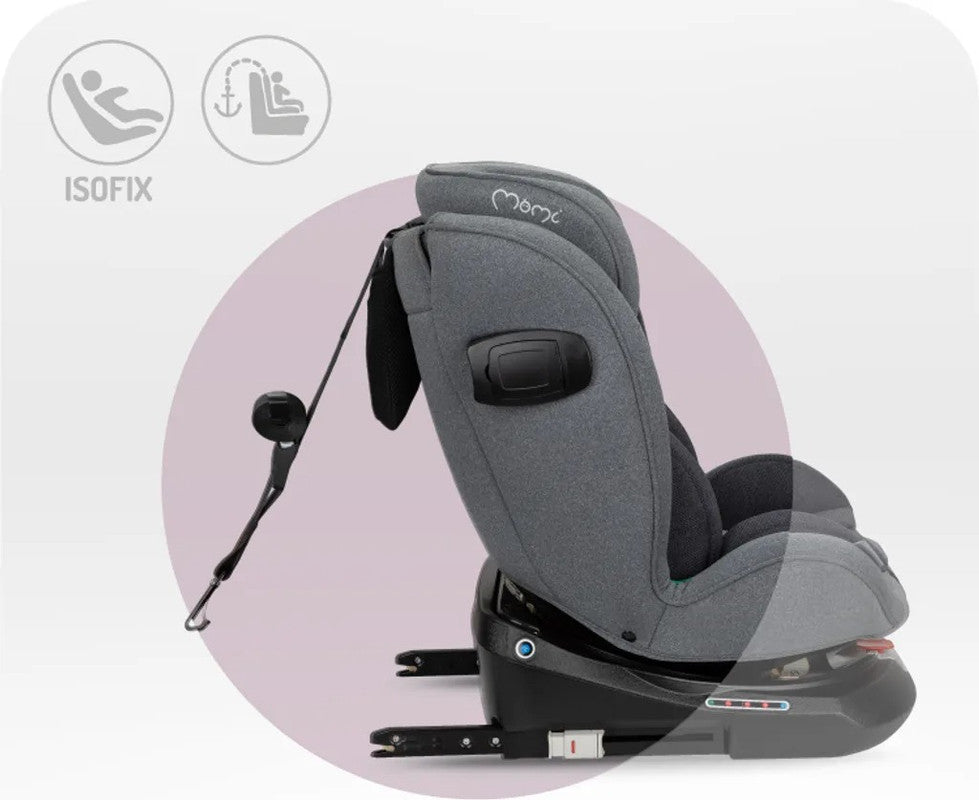 MoMi EMI Kindersitz i-Size 0–36 kg, 360° drehbar, ISOFIX – Grau