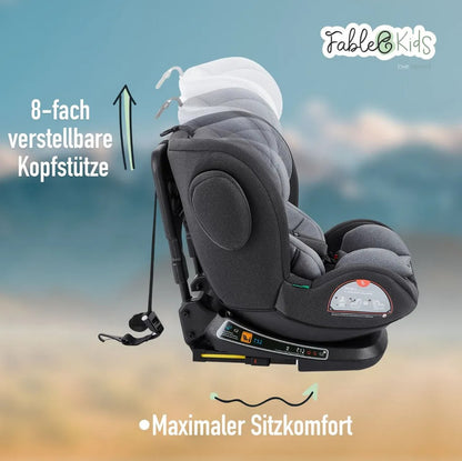 FableKids NOBLE Kindersitz 360° – i-Size 40–150 cm – Grau