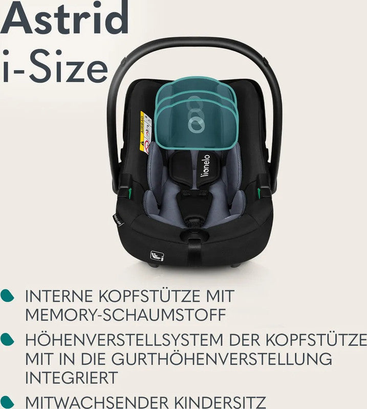 Lionelo Astrid i-Size Babyschale 40–87 cm, bis 16 kg, höhenverstellbar – Schwarz/Grau