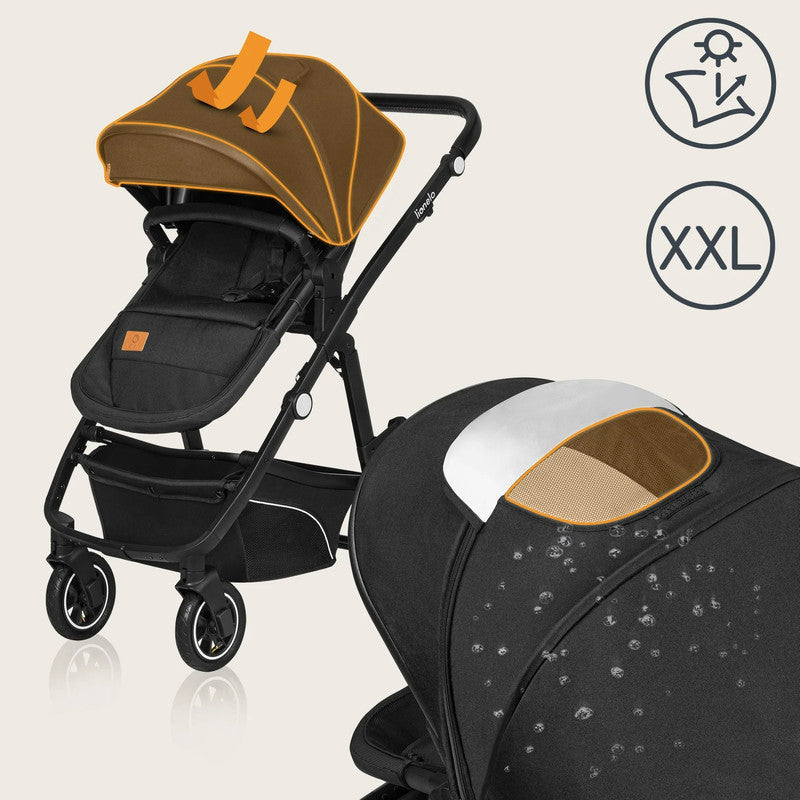 Lionelo Bianka 3-in-1 Kinderwagen – Travel System, Buggy, Tragewanne, Autositz, Faltbar, XXL Verdeck, Schwarz