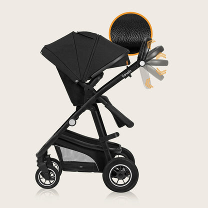 Lionelo Bianka 3-in-1 Kinderwagen – Travel System, Buggy, Tragewanne, Autositz, Faltbar, XXL Verdeck, Schwarz