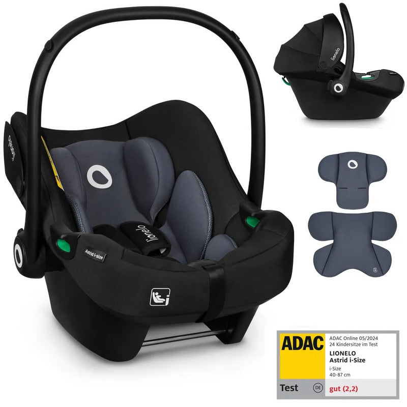 Lionelo Astrid i-Size Babyschale 40–87 cm, bis 16 kg, höhenverstellbar – Schwarz/Grau