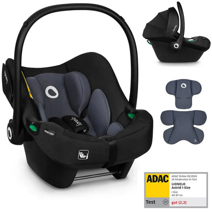 Lionelo Astrid i-Size Babyschale 40–87 cm, bis 16 kg, höhenverstellbar – Schwarz/Grau