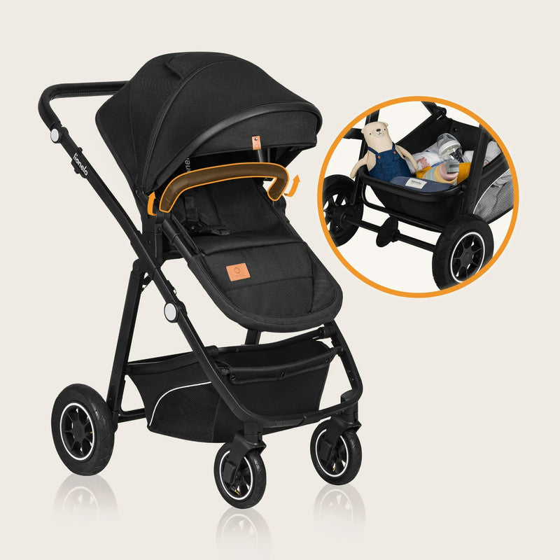 Lionelo Bianka 3-in-1 Kinderwagen – Travel System, Buggy, Tragewanne, Autositz, Faltbar, XXL Verdeck, Schwarz