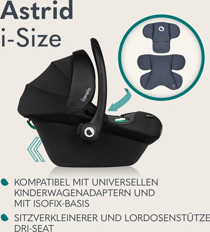 Lionelo Astrid i-Size Babyschale 40–87 cm, bis 16 kg, höhenverstellbar – Schwarz/Grau