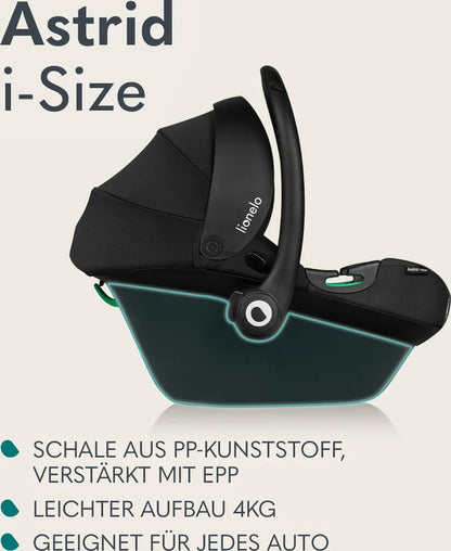 Lionelo Astrid i-Size Babyschale 40–87 cm, bis 16 kg, höhenverstellbar – Schwarz/Grau