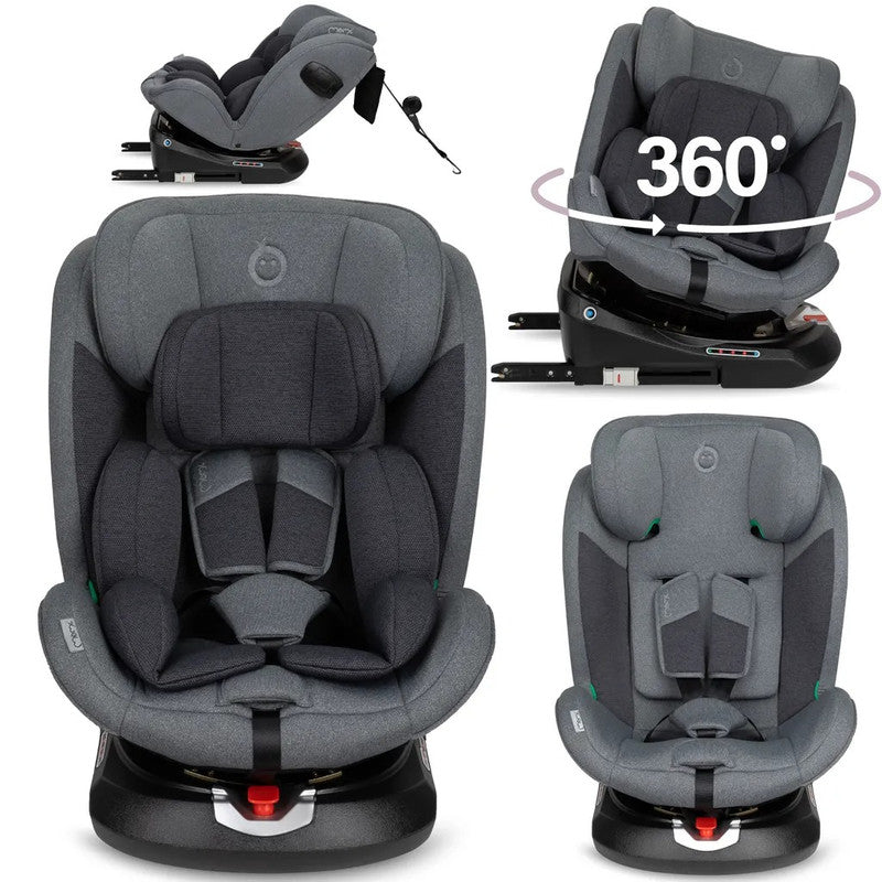 MoMi EMI Kindersitz i-Size 0–36 kg, 360° drehbar, ISOFIX – Grau