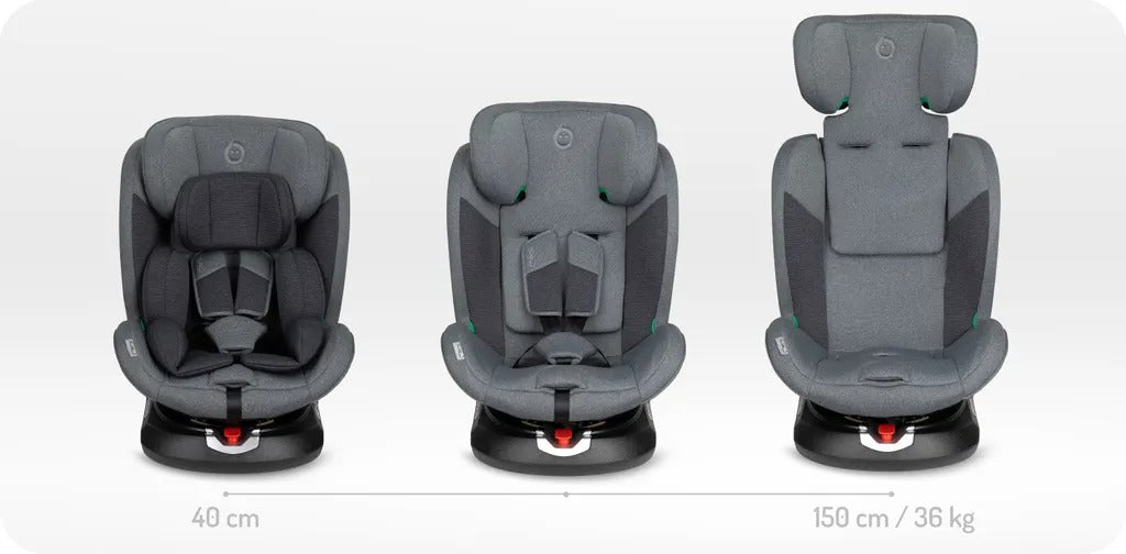 MoMi EMI Kindersitz i-Size 0–36 kg, 360° drehbar, ISOFIX – Grau