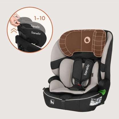 Lionelo Billy i-Size – Kindersitz 76–150 cm mit ISOFIX & verstellbarer Kopfstütze – Beige
