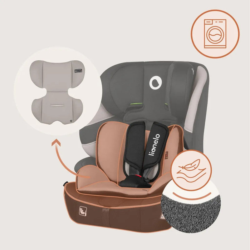 Lionelo Billy i-Size – Kindersitz 76–150 cm mit ISOFIX & verstellbarer Kopfstütze – Beige