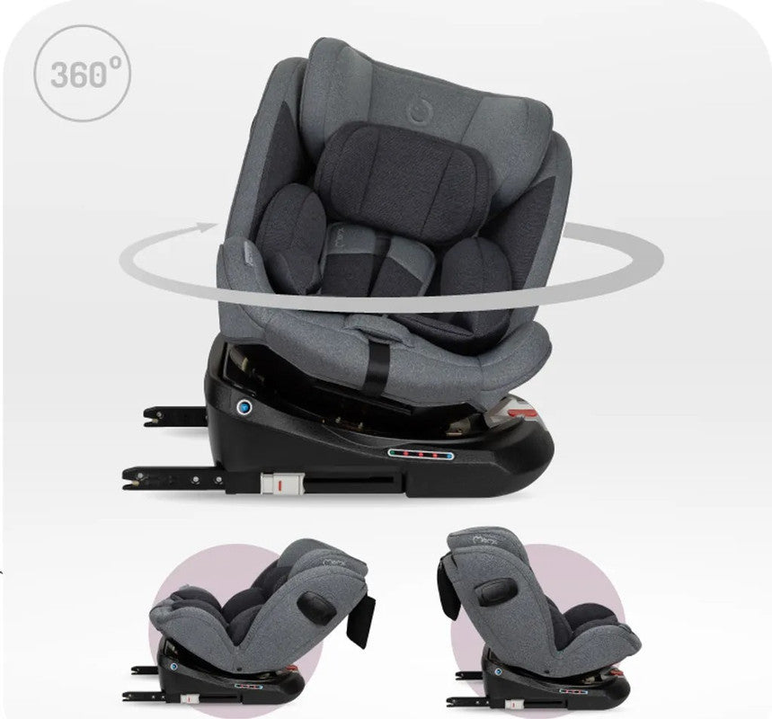 MoMi EMI Kindersitz i-Size 0–36 kg, 360° drehbar, ISOFIX – Grau
