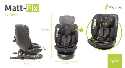 4BABY Matt-Fix I-Size Kindersitz 360° drehbar, ISOFIX, 0–36 kg, 40–150 cm – Schwarz