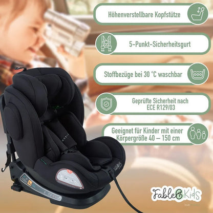 FableKids NOBLE Kindersitz – 360° drehbar, Isofix, i-Size 40–150 cm